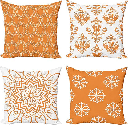 Ambesonne Retro Throw Pillow Cushion Case Pack of 4, Trellis Grid Medieval Floral Damask Mandala Flower Ornament in Modern Monochrome, Modern Accent Double-Sided Digital Printing, 24", Burnt Orange