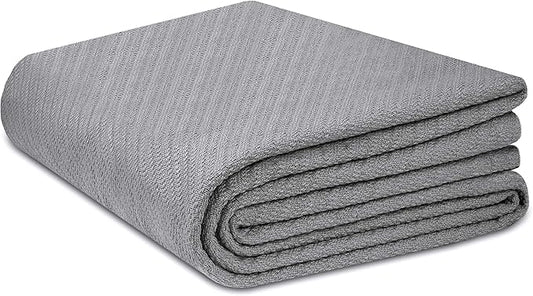 COTTON CRAFT Soft Cotton Thermal Blanket - Plush Herringbone Twill - All Season Luxurious Breathable Skin Friendly Lightweight Cooling Throw Blanket - Sofa Couch Travel Camping Dorm - King Grey