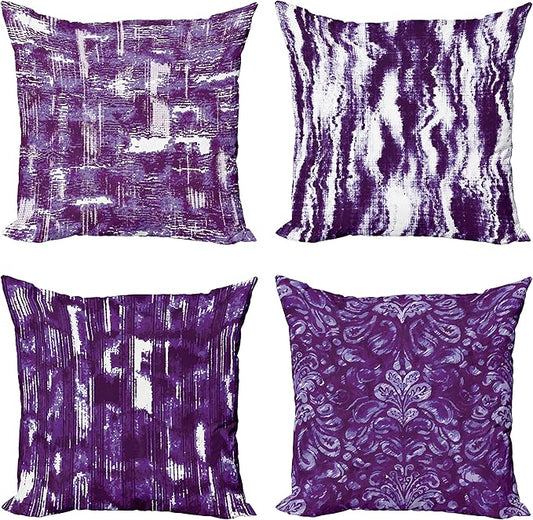 Ambesonne Vintage Throw Pillow Cushion Case Pack of 4, Abstract Grunge Effect Brushstrokes and Waving Striping Stains Paisley Drops, Modern Accent Double-Sided Digital Printing, 18", Ceil Blue Purple