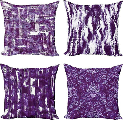 Ambesonne Vintage Throw Pillow Cushion Case Pack of 4, Abstract Grunge Effect Brushstrokes and Waving Striping Stains Paisley Drops, Modern Accent Double-Sided Digital Printing, 24", Ceil Blue Purple