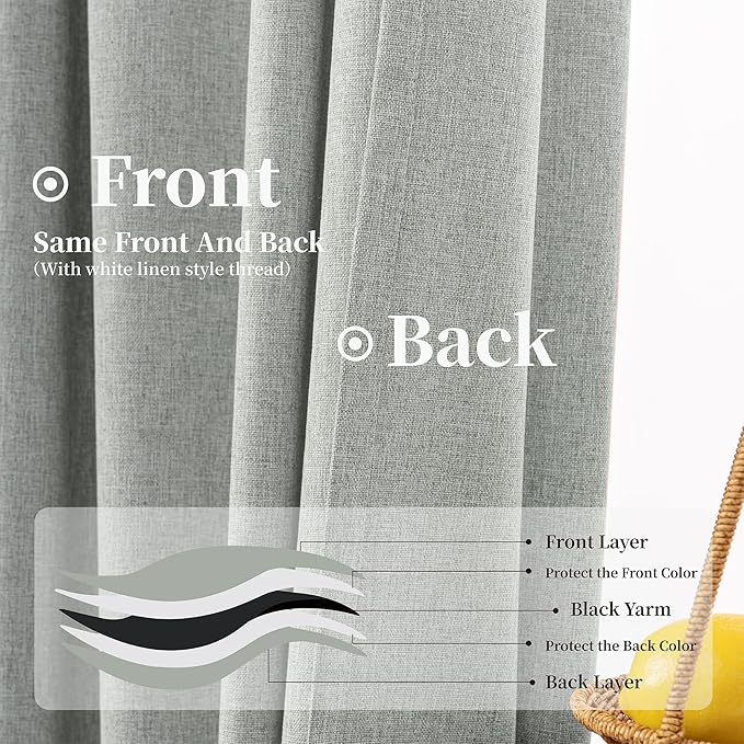 KangBang Extra Wide Blackout Linen Curtains, Sliding Door Curtains 84Wx108L, Back Tab Pocket Pleated Room Darkening Modern Drapes for Cottage High Ceiling(7FTx9FT, Fog Grey,2 Panels)