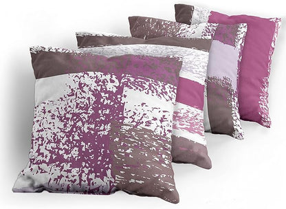 Ambesonne Grunge Throw Pillow Cushion Case Pack of 4, Abstract Design Simplistic Minimal Stripes Brushstrokes Contemporary, Modern Accent Double-Sided Digital Printing, 24", Grey Pink and Dark Mauve