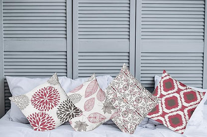 Ambesonne Vintage Throw Pillow Cushion Case Pack of 4, Bohemian Ornamental Leaves Dahlia Pattern Geometric Art Curlicue Motif, Modern Accent Double-Sided Digital Printing, 24", Raspberry Taupe White