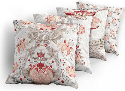 Ambesonne Vintage Throw Pillow Cushion Case Pack of 4, Ethnic Folkloric Flower Motifs in Neutral Tones Nostalgic Floral, Modern Accent Double-Sided Digital Printing, 20", Salmon Vermilion
