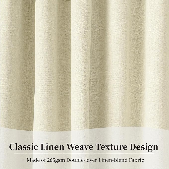 KangBang Ivory Cream Blackout Linen Curtains 84 Inches Long 2 Panels Set, Pinch Pleated Thermal Insulated Drapes Back Tab Baby Sleep Friendly Window Treatments Buttermilk, 52Wx84L.
