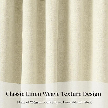 KangBang Ivory Cream Blackout Linen Curtains 84 Inches Long 2 Panels Set, Pinch Pleated Thermal Insulated Drapes Back Tab Baby Sleep Friendly Window Treatments Buttermilk, 52Wx84L.