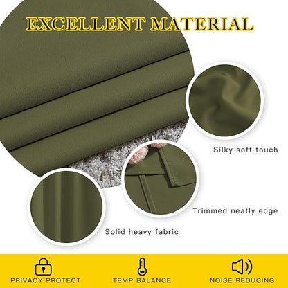 NICETOWN Olive Curtains 96 inches Long, Grommet Thermal Insulated Room Darkening Curtains Privacy Window Treatments for Boys Room/Living Room, W46 x L96, 2 Panels