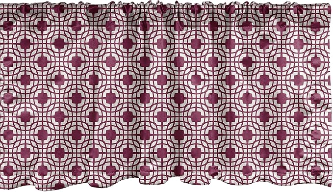 Lunarable Grid Window Valance, Traditional Abstract Symmetric Line Art Grid with Lines and Squares, Curtain Valance for Kitchen Bedroom Decor with Rod Pocket, 54" X 18", Magenta White
