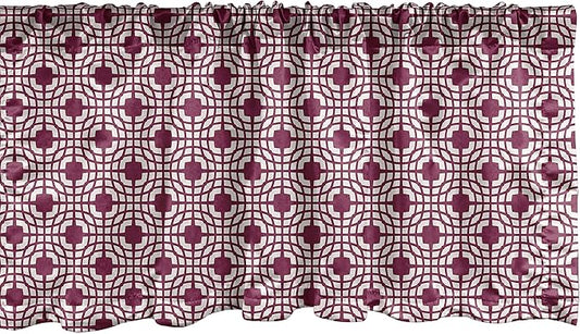 Lunarable Grid Window Valance, Traditional Abstract Symmetric Line Art Grid with Lines and Squares, Curtain Valance for Kitchen Bedroom Decor with Rod Pocket, 54" X 18", Magenta White
