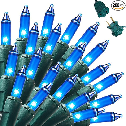 Joiedomi Blue Christmas String Lights,200(2x100) 44.6FT Christmas Fairy Tree Lights Plug in for Indoor Outdoor Xmas Decorations Patio Holiday Theme Party Yard House,Green Wire