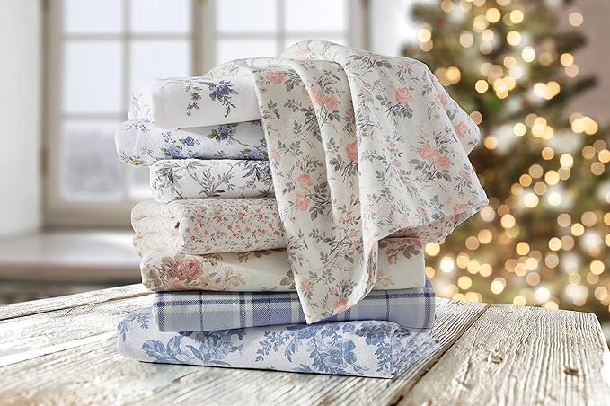 Laura Ashley Home Collection Premium Ultra Soft Cozy Lightweight Cotton Flannel Bedding Sheet Set, Wrinkle, Anti-Fade, Stain Resistant & Hypoallergenic, King, Audrey Pink (201593)