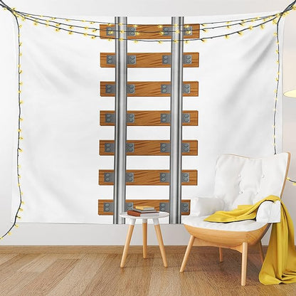 Lunarable Train Tapestry King Size, Vertical Tracks Railroad for Trains Ways of Transportation in The Old Days, Wall Hanging Bedspread Bed Cover Wall Decor, King Size, Brown White