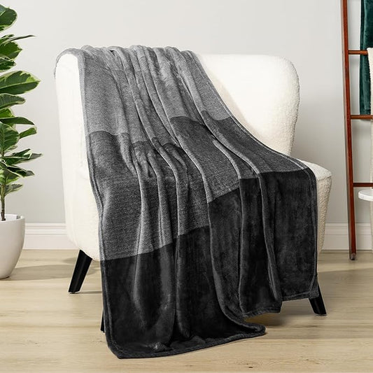 PAVILIA Black Ombre Fleece Throw Blanket for Couch, Soft Flannel Blanket for Sofa Bed Room, Plush Lightweight Dark Gray Black Gradient Blanket, Cozy Microfiber Decorative Gift Throw, 50x60