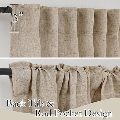 RYB HOME Linen Sheer Curtains for Living Room, Boho Classic Linen Blend Elegant Light Filtering Privacy Protected Panels for Bedroom Gym Room, Khaki, 52" W x 108" L, 2 Panels