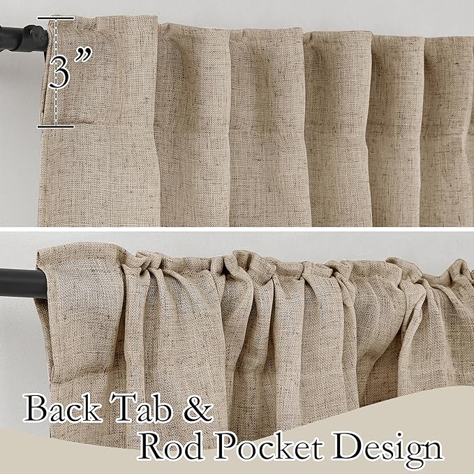 RYB HOME Light Filtering Linen Sheer Curtains, Back Tab Rod Pocket Privacy Protected Linen Blend Burlap Panels for Farmhouse/Living Room/Dining Room, Khaki, Length 84 by Width 52 inch, 2 Panels