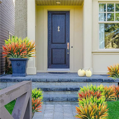 8 Pcs Outdoor Fake Plants UV Resistant Artificial Tall Grass Plants Faux Tropical Flowers Bushes Fall Winter Summer Planters Yard Patio Front Porch Décor Plastic Greenery Shrubs Decoration