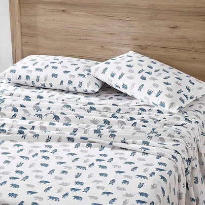 Eddie Bauer- Twin Sheet Set, Cotton Flannel Bedding Set, Brushed for Extra Softness, Cozy Home Décor (Bear Mountain Grey, Twin)