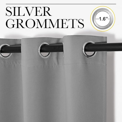 NICETOWN Silver Grey Curtains for Sliding Glass Door, 84 inch Long, Grommet Single Curtain Panel, Sound Reducing Blackout Curtains for Bedroom/Doorway Living Cabin (1 Panel, 8.3ft Wide by 7ft Long)