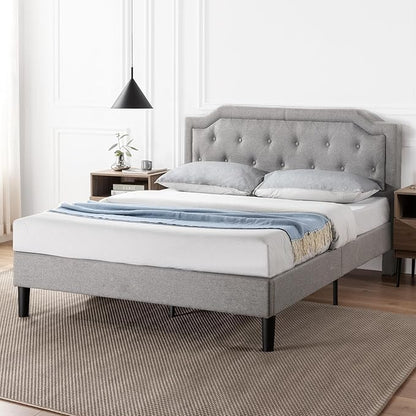 Zinus Kellen Upholstered Scalloped Platform Bed Frame, Mattress Foundation, Wood Slat Support, No Box Spring Needed, Eco Friendly WonderBox (TM), Easy Assembly, Dark Grey, King
