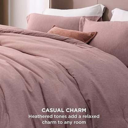 Bedsure Queen Comforter Set - Dusty Rose Soft Bedding for All Seasons, Cationic Dyed Bed Set, 3 Pieces, 1 Queen Size Comforter (90"x90") and 2 Pillow Shams (20"x26"+2")
