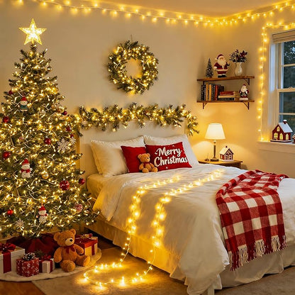 JMEXSUSS 200 LED Christmas Lights Indoor Outdoor, Connectable Warm White Christmas Tree Lights Clear Wire, 66 Ft Twinkle Fairy String Light Plug in for Bedroom Wedding Xmas Tree Decorations
