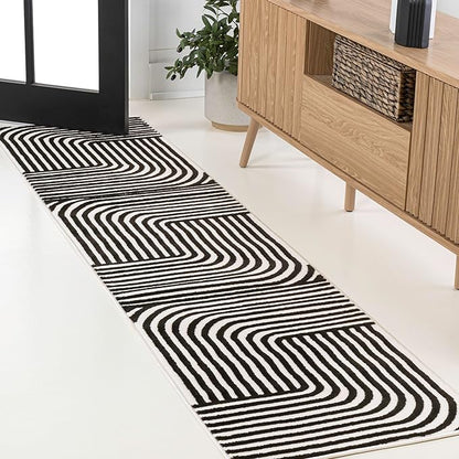 Eyely NCS101G-28 Odense High-Low Minimalist Angle Geometric Black/White 2 ft. x 8 ft. Runner Rug, Black/White, 2 ft. x 8 ft., Indoor, Runner Rug