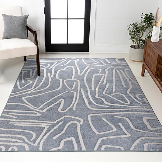 JONATHAN Y Graphic Lines High-Low Indoor Area Rug 3X5 Blue/White, Alcina Modern Scandinavian for Living Room, Bedroom, Kitchen, Easy-Cleaning, High Traffic, Pet-Friendly, Non-Shedding SND102D-3