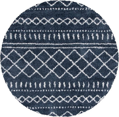 SAFAVIEH Arizona Shag Collection Area Rug - 6'7" Round, Slate Blue & Ivory, Moroccan Design, Non-Shedding & Easy Care, 1.6-inch Thick Ideal for High Traffic Areas in Living Room, Bedroom (ASG741L)