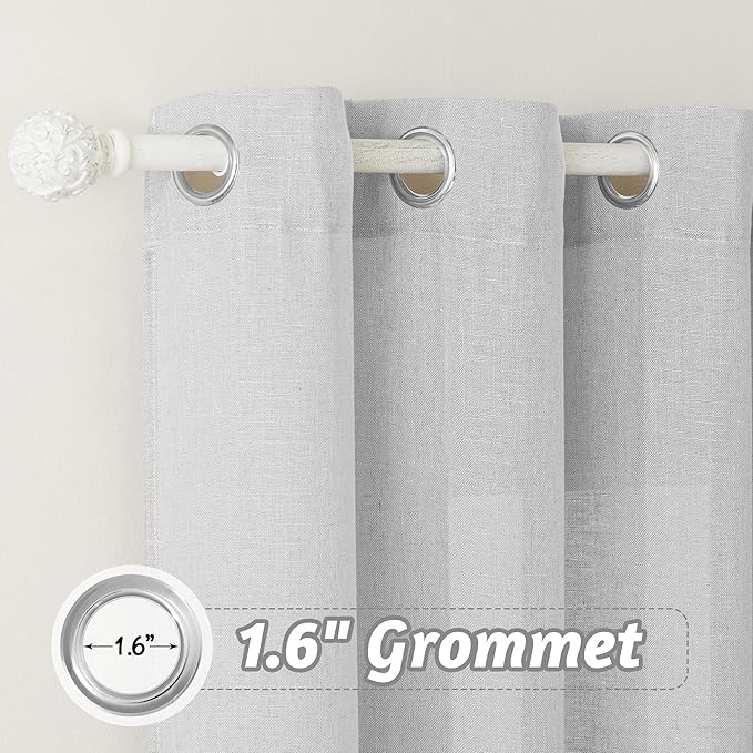 RYB HOME Linen Blended Curtains for Bedroom Laundry Room, Light Filtering Breathable Wrinkle Resistant Machine Washable Airy Bohemian Style Drapes for Bathroom, Dove Grey, W 100 x L 90, 1 Pc