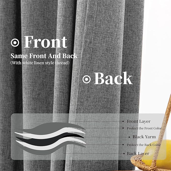 KangBang Extra Wide Blackout Curtains 72W, Faux Linen Back Tab Loop Pocket Pleated Light Blocking Black Out Drapes for Living Room Sliding Patio Door 8 FT Tall (Grey, W72xL96,2 Panels)