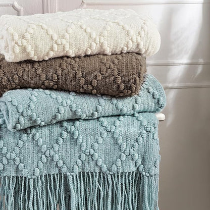 BOURINA Brown Throw Blanket 50 x70 Inches Jacquard Argyle Throw Textured Solid Soft Throws and Blankets for Sofa or Bed Knitted Decorative Blanket