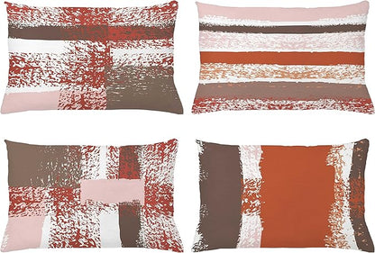 Ambesonne Grunge Throw Pillow CushiCase Pack 4, Abstract Design Simplistic Minimal Stripes Brushstrokes Contemporary, Modern Accent Double-Sided Digital Printing, 20" x 12", Taupe Paprika and Rose