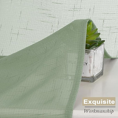 Aiyufeng Kirei Sage Green Kitchen Sheer Valance Curtains 14 Inch Length, Voile Linen Sheer Cafe Curtains for Bathroom Farmhouse Country Light Filtering Short Window Curtain 1 Panel(Green, 60 W x 14 L)