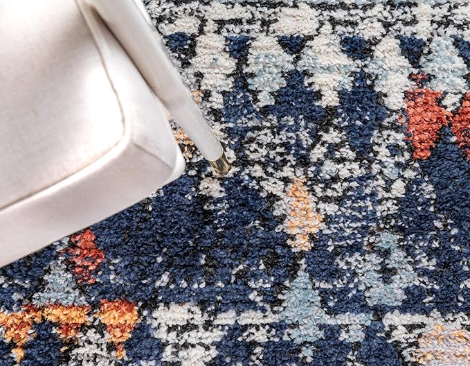 Rugs.com Morocco Collection Rug – 5' x 8' Navy Blue High-Pile Rug Perfect for Living Rooms, Large Dining Rooms, Open Floorplans