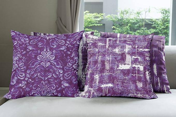 Ambesonne Vintage Throw Pillow Cushion Case Pack of 4, Abstract Grunge Effect Brushstrokes and Waving Striping Stains Paisley Drops, Modern Accent Double-Sided Digital Printing, 24", Ceil Blue Purple
