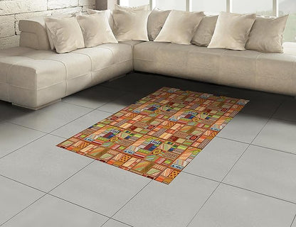 Lunarable Prehistoric Area Rug, Legacy of The Northern People Scandinavian Culture Motifs Composition, Flat Woven Accent Rug for Living Room Bedroom Dining Room, 4' X 5' 7", Multicolor