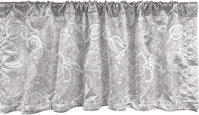 Lunarable Paisley Window Valance, Monochrome Little Hearts and Flower Pattern Soft Tones Swirls Print, Curtain Valance for Kitchen Bedroom Decor with Rod Pocket, 54" X 18", White