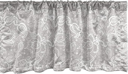 Lunarable Paisley Window Valance, Monochrome Little Hearts and Flower Pattern Soft Tones Swirls Print, Curtain Valance for Kitchen Bedroom Decor with Rod Pocket, 54" X 18", White