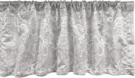 Lunarable Paisley Window Valance, Monochrome Little Hearts and Flower Pattern Soft Tones Swirls Print, Curtain Valance for Kitchen Bedroom Decor with Rod Pocket, 54" X 18", White