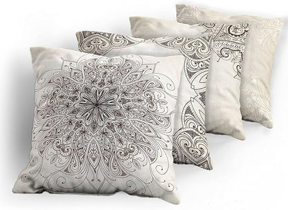 Ambesonne Ethnic Throw Pillow Cushion Case Pack of 4, Mandala Design Cultural Folkloric Motifs Swirling Floral Style Art Illustration, Modern Accent Double-Sided Digital Printing, 20", Eggshell Brown