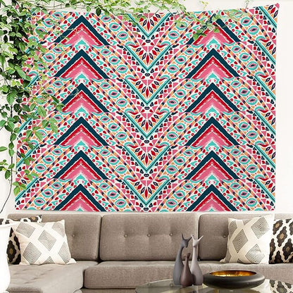 Batmerry Modern Stripe Geometric Tapestry, Boho Tribal ethnic Seamless striped Wall Art Hanging Decoration Polyester Fiber White Ruffled Around for Dorm Room Bedroom Living Room, 39.1x59.1 inches