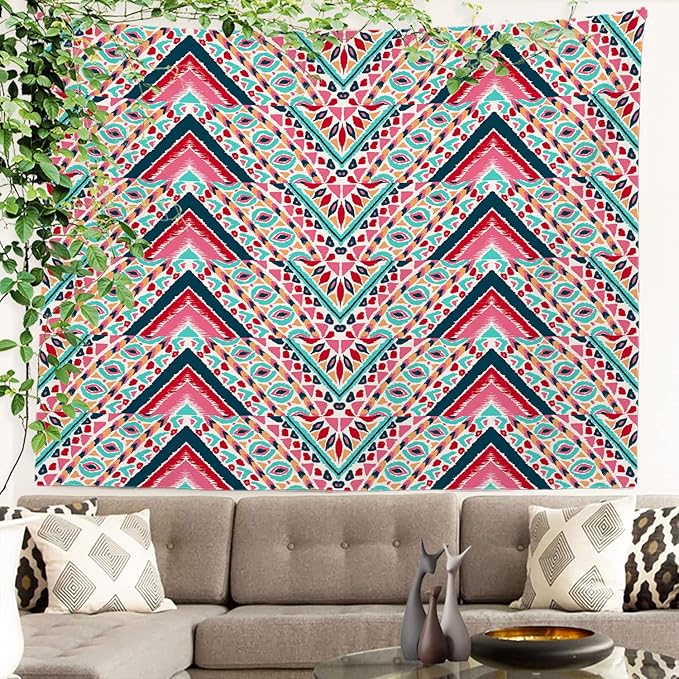 Batmerry Modern Stripe Geometric Tapestry, Boho Tribal ethnic Seamless striped Wall Art Hanging Decoration Polyester Fiber White Ruffled Around for Dorm Room Bedroom Living Room, 59.1x82.7 inches