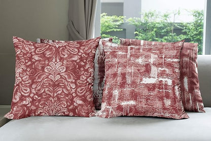 Ambesonne Vintage Throw Pillow Cushion Case Pack of 4, Abstract Grunge Effect Brushstrokes and Waving Striping Stains Paisley Drops, Modern Accent Double-Sided Digital Printing, 24", Maroon Rust White