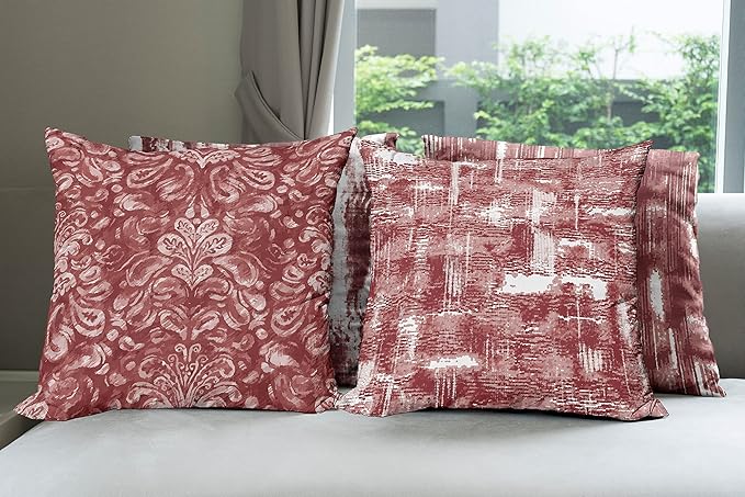 Ambesonne Vintage Throw Pillow Cushion Case Pack of 4, Abstract Grunge Effect Brushstrokes and Waving Striping Stains Paisley Drops, Modern Accent Double-Sided Digital Printing, 16", Maroon Rust White