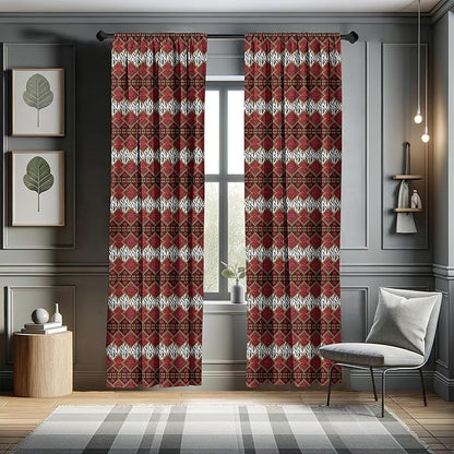 Ambesonne Savannah Curtains, Animal Skin Stripes as Diamond Shapes Pattern Wild Life Concept Native Art, Window Treatments 2 Panel Set for Living Room Bedroom, Pair of - 28" x 63", Red Brown