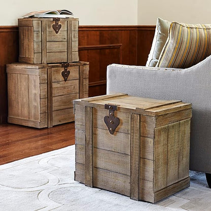 Household Essentials White Washed Rustic Decorative Wooden Trunk, Medium
