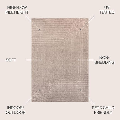 Eyely NCS101C-4 Odense High-Low Minimalist Angle Geometric Light Taupe 4 ft. x 6 ft. Indoor/Outdoor Area Rug, for Home, Backyard, Patio, Porch, Bedroom, Kitchen, Living Room