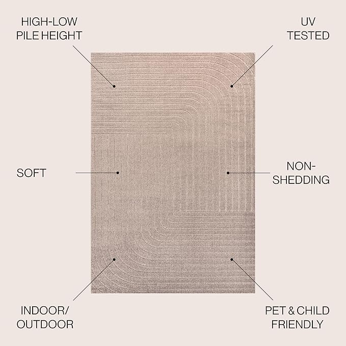Eyely NCS101C-3 Odense High-Low Minimalist Angle Geometric Light Taupe 3 ft. x 5 ft. Indoor/Outdoor Area Rug, for Home, Backyard, Patio, Porch, Bedroom, Kitchen, Living Room