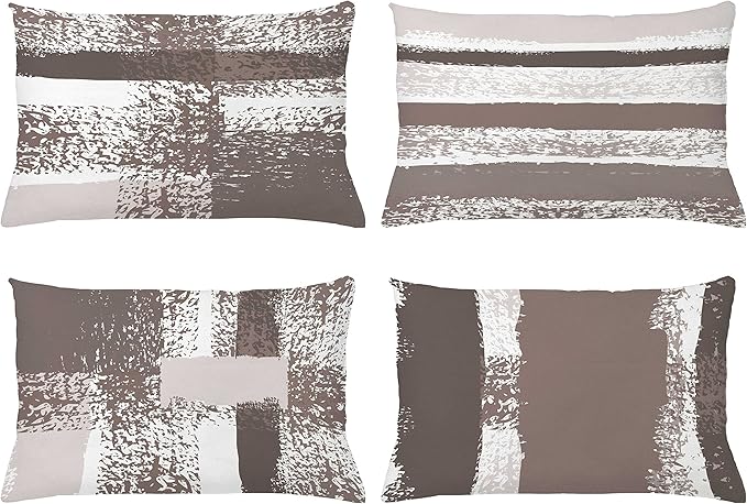 Ambesonne Grunge Throw Pillow CushiCase Pack 4, Abstract Design Simplistic Minimal Stripes Brushstrokes Contemporary, Modern Accent Double-Sided Digital Printing, 20" x 12", Taupe Grey and Dimgray