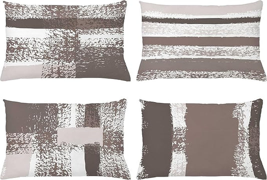 Ambesonne Grunge Throw Pillow CushiCase Pack 4, Abstract Design Simplistic Minimal Stripes Brushstrokes Contemporary, Modern Accent Double-Sided Digital Printing, 20" x 12", Taupe Grey and Dimgray